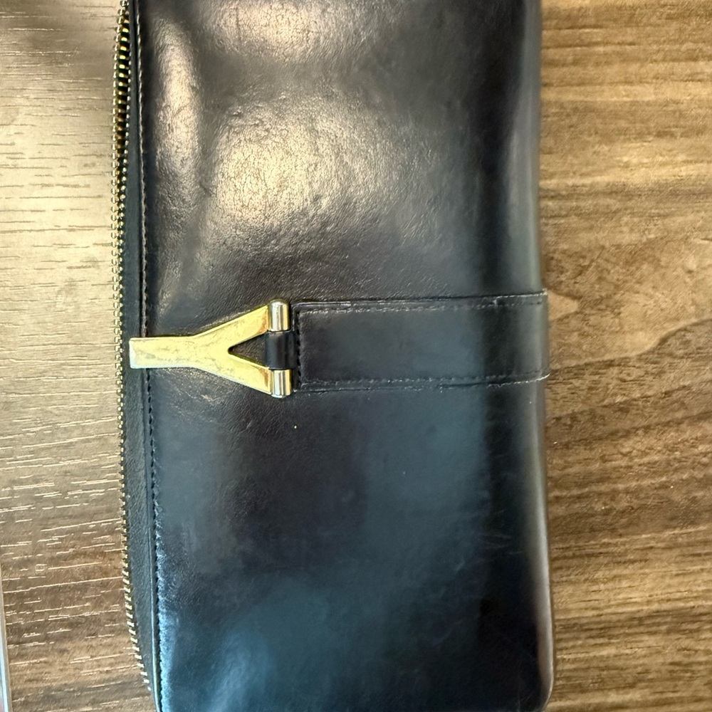 Yves Saint Laurent Black Leather Wallet with Gold Accent